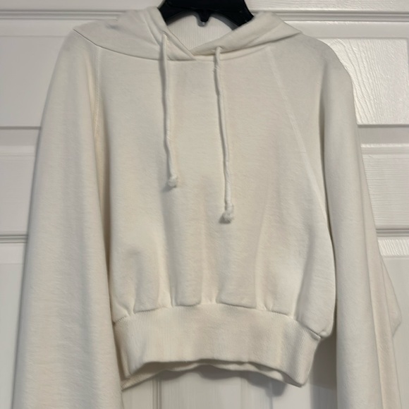 Topshop Women's White Cropped Hoodie, Sz Xsmall - Picture 2 of 5